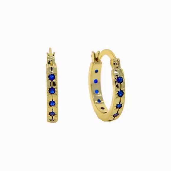 FIVE AND TWO 18K GOLD HOOPS DIAMOND CUT SAPPHIRE CRYSTALS STARBURST HOOPS LOOPS - Picture 14 of 15